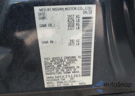 2018 Nissan Altima 2.5 Sv из США, поврежденный, VIN 1N4AL3AP1JC251365